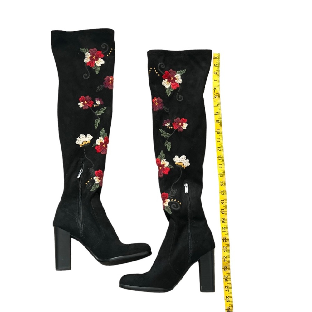 Sam Edelman Vena Floral Embroidered Stretch Suede Knee High Boots - Picture 4 of 8